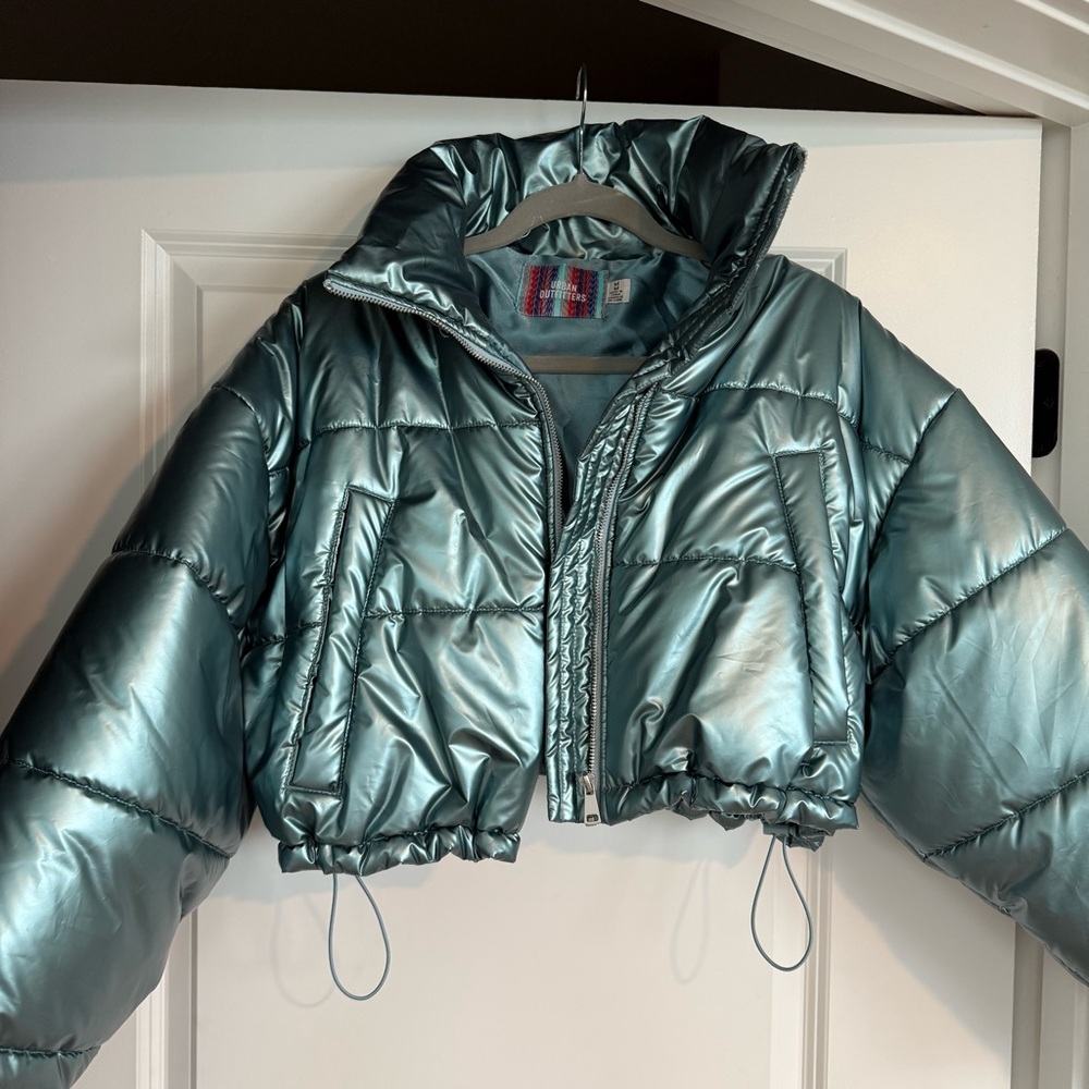 Urban Outfitters Metallic Cropped Puffer Jacket